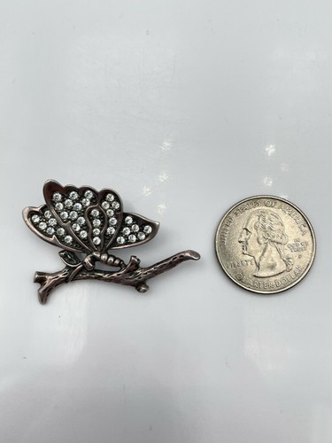 Oxidized Sterling Silver 925 CZ Cluster Butterfly Branch Pin Brooch - Picture 4 of 7