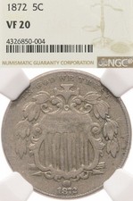 1872 5C NGC VF20 Shield Nickel US Coin Certified Circulated