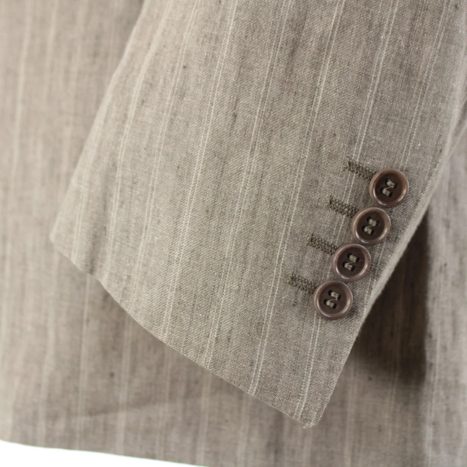 Canali NWT 100% Linen Two Piece Suit Size 56R (46R US) In Brown Striped - Image 4 of 4