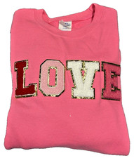 Port  Company-Women's Sweatshirt-Sz Small-"Love" Across Front-Long Sleeve-Pink