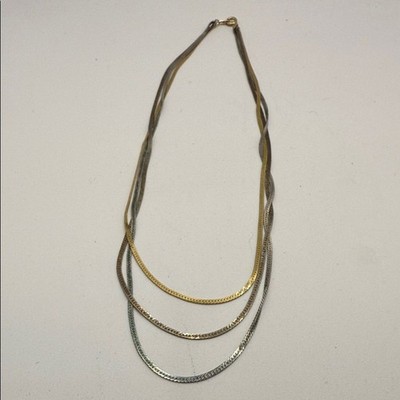 Chic Gold and Silver Triple Strand Necklace
