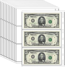 12 Sheets Paper Money Collection Supplies Pages, 3 pocket paper money, Ca1464 
