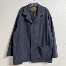 Vintage Woolrich Jacket Mens Large Blue Wool USA Made Barn Coat 80s 90s
