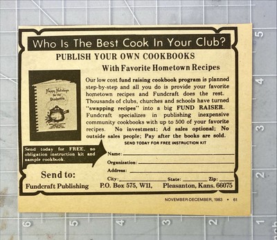 Funcraft Publishing Cookbook Program''Our Low-Cost Fund Raiser ''Vtg Print Ad 1983