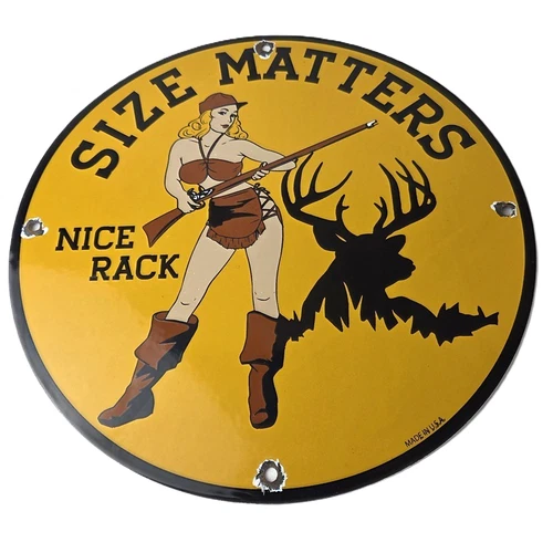 Vintage Browning Rifles Sign - Size Matters Deer Hunting Guns Porcelain Gas Sign
