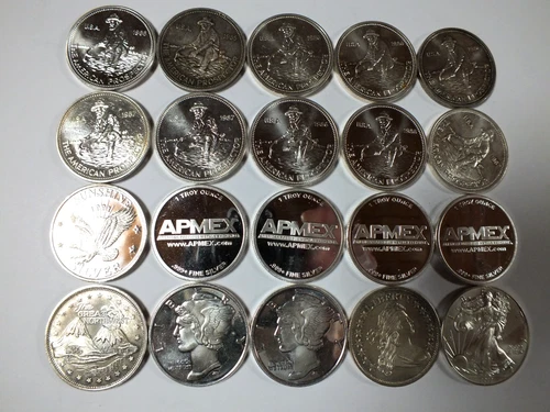 1 oz silver round 0.999 (20 rounds = 20 oz total) Mix Lot (Has 10 Engelhard)