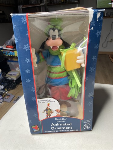 1998 Santa's Best EZ Light™ Animated Ornament, Disney Goofy with Gift, Plugs int