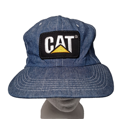 Vintage Caterpillar CAT Cap Hat Blue Chambray Denim Snap Back Work