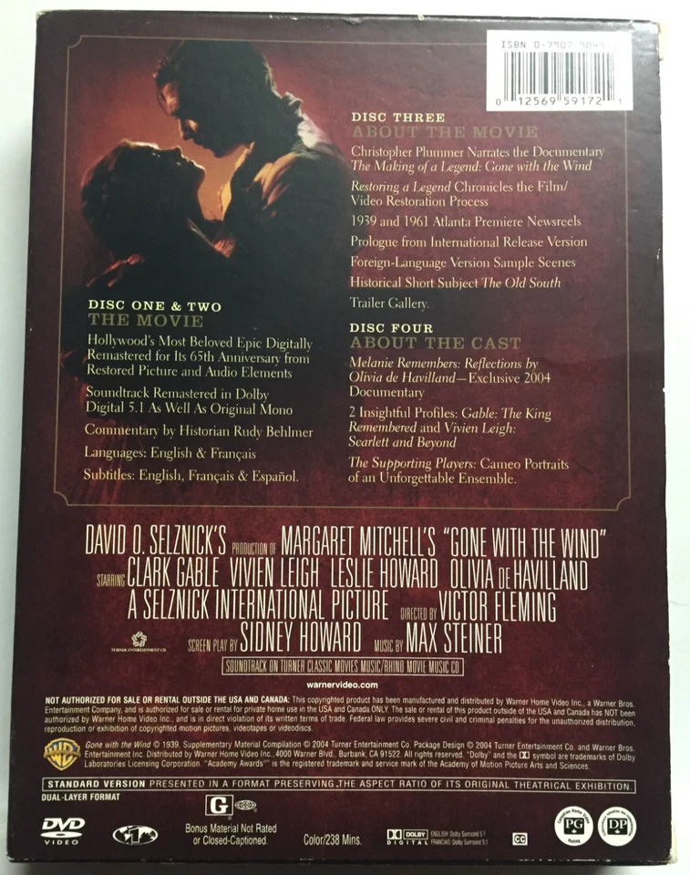 Gone With The Wind [1939] (DVD,2004,4-Disc,65th Anniversary,Collector's Edition) - Image 4 of 4