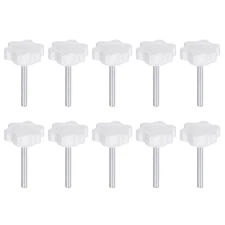 10pcs Star Knob M4 x 30mm Thread 25mm 6-Point Head Stud Hand Clamping Knob White