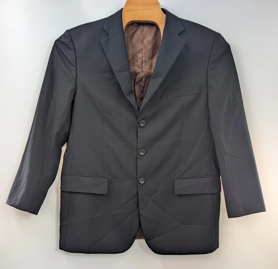 Caravelli черный в тонкую полоску 2шт костюм превосходный 150s куртка 44R брюки 38W (34W) Италия - Изображение 3 из 4