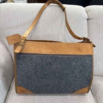 Vintage Hartmann Blue & Gray Tweed and Leather Shoulder Carry-On Bag 16 X 13