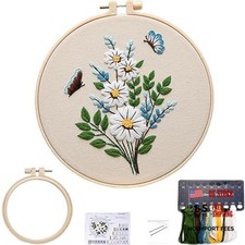 Beginners' Embroidery Kit - Plants Flowers - Pre-Stamped Butterfly Flower