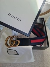 Gucci Belt Brass Buckle Marmont, Red & Navy Blue Belt strap, 105 cm 36/38 waist