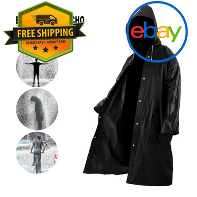 EVA Raincoat Waterproof Unisex Black Hooded Portable Festival Camping Coat
