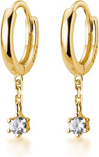 925 Sterling Silver CZ Dangle Hoop Earrings for Women Teen Girls Tiny Huggie Hoo