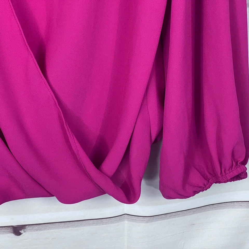 Blusa Collective Concepts Top Mujer L Rosa Imitación Envolvente Cuello Atado Manga Larga Tejida Foto 3 de 4