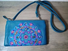 Brighton Journey to India EMBROIDERED CROSSBODY Jewels Peacock Leather $195