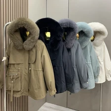 Women's New Fashion Fur Coat Fox Fur Collar Rabbit Fur Liner Winter Parka Coat