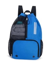 Swim Bag Mesh Drawstring Backpack with Shoe Compartment  Wet Pocket Blue