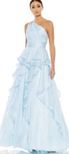 Mac Duggal Gown Dress Womens Size 8 Blue Ruffled Rhinestone Asymmetrical 49541