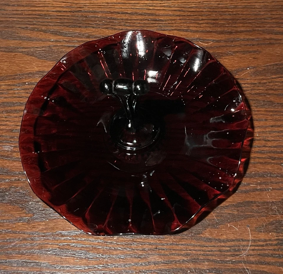 Vintage Anchor Hocking Glass Tidbit Tray Royal Ruby Red Center Handled Plate - Image 2 of 4