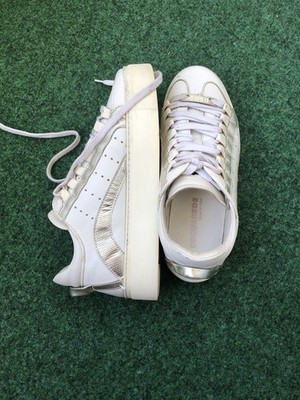 DSQUARED2 White & Silver Leather Sneakers - Women s Low-Top - Size Is 38.5