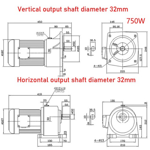 Motorreductor eléctrico trifásico 9-466 RPM 32mm 750W reducción de velocidad variable 220V - Imagen 2 de 9