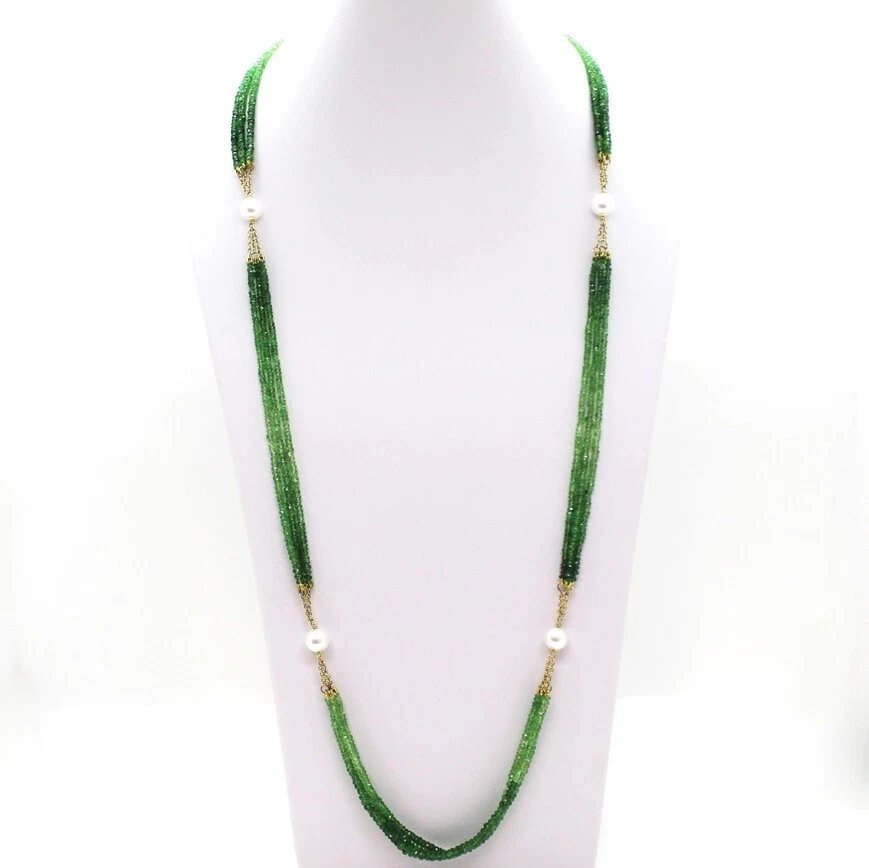 Multifilo Infije Halskette Aus 18K Gelbgold Mit Flussperlen Und Grünen Gewichten - Bild 3 von 4