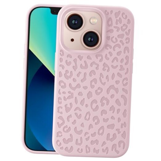 Leopard Engraved Case Designed for iPhone 13 iPhone13/iPhone14 Pink Sand