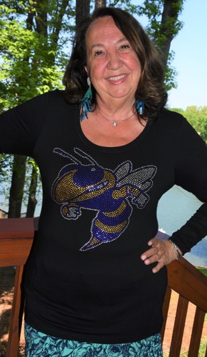 Yellow Jackets blue rhinestone shirt or tank XS S M L XL XXL 1X 2X 3X 4X 5X - Picture 2 of 9