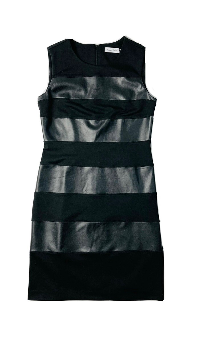 calvin klein dress leather trim Calvin Klein Women's Solid Faux Leather Tie Waist Sheath Dress Brown Size 4 - Bed Bath & Beyond