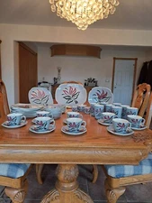 Bali Hai Continental Kilns Vintage 53 Piece Dinnerware Grouping Gray Background