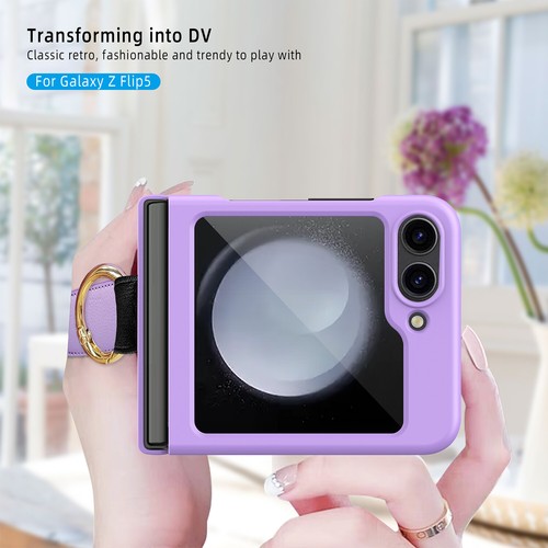 Slim PC Case Wrist Strap & Ring Buckle Phone Case For Samsung Galaxy Z Flip5 - Photo 8 sur 16
