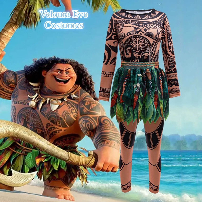 SN-G6-1 Kids Boys Moana 2 Maui Costume Wig Toy Fishhook Book Week