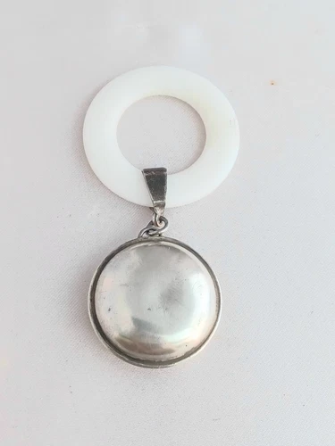 Lunt Sterling Baby Rattle w/ White Teething Ring