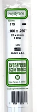 Evergreen 179 Styrene Strip Plastic .100" Thick x .250 14" Long  pkg (6)