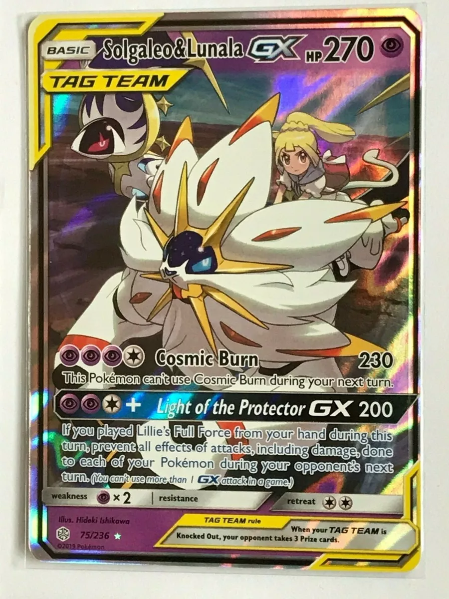 Solgaleo & Lunala GX TAG TEAM 75/236 Lillie SM Cosmic Eclipse Pokemon NM  2019