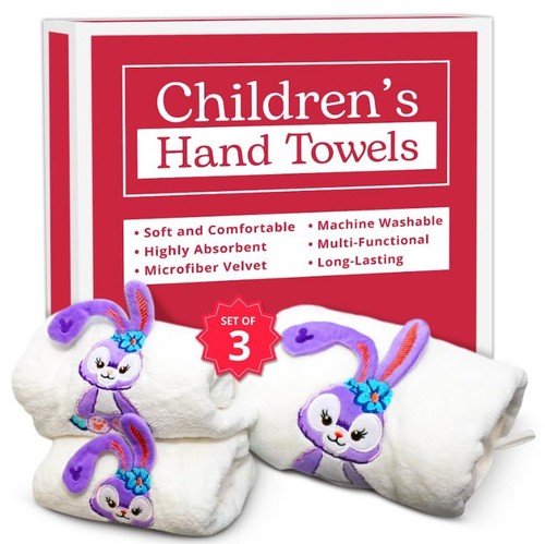 Children's Hand Towels; Set of 3 Microfiber Children's Bath Towels with 3D - Picture 2 of 8