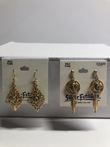 NEW Handcrafted Silver Fetish Gold Flake Earrings Made in USA FREE SHIPPING