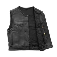 vest leather motorcycle biker men's black genuine pockets club concealed style 