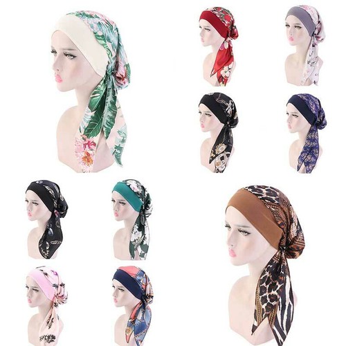 Women Muslim Silk-Like Cancer Chemo Hat Hijab Hair Loss Head Scarf Turban Wrap@ - Picture 6 of 36