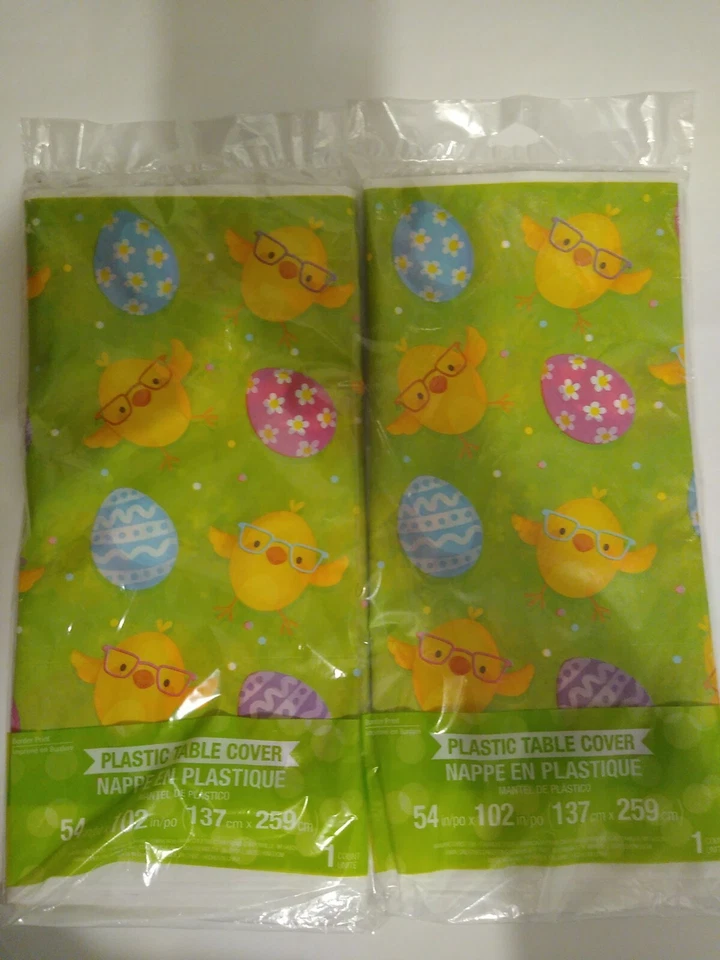 Lot of 2 Happy Easter Eggs Chicks Tablecover Plastic 54in. x 102in. Border Print - Image 2 of 3