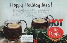 Dr Pepper Hot Soda Dallas TX Happy Holiday Idea Glass Vintage Print Ad 1963