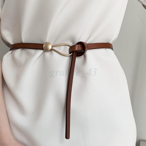 Hot Sale - Leather knot belt Skinny Belt Leather Waist Rope Belt Thin Waist Belt - Picture 2 of 17