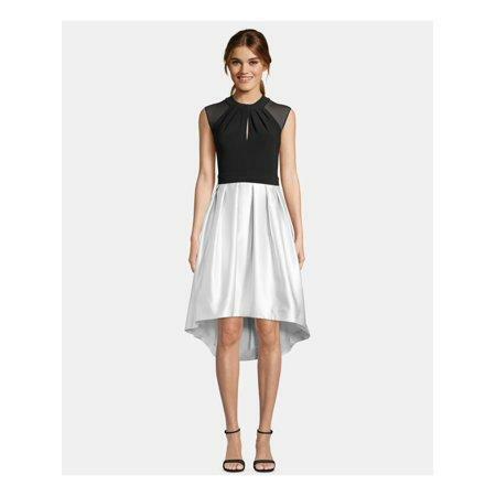 $199 NWT Betsy & Adam Women's Black Cap Sleeve Satin High Low Dress 10 tjl31 - Afbeelding 1 van 1