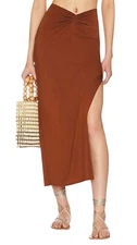 L* Space Revolve Size L Skirt “It's A Date” Brown Midi Side Slit Stretchy NWT