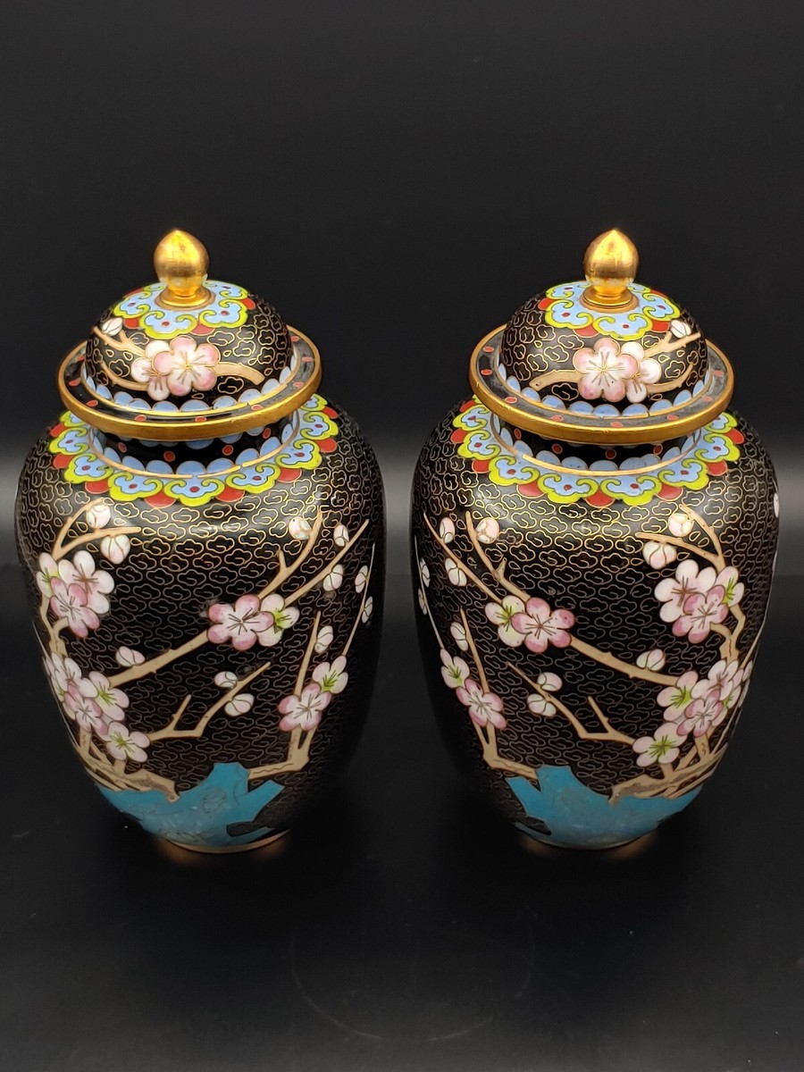 景泰蓝珐琅彩梅花将军罐Pair Vintage Chinese Cloisonne Enamel Plum