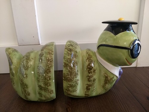 Vintage Ceramic Painted Book Worm Book Ends Scholar Sunglasses Kids Room Decor  - Picture 7 of 11