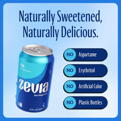 Zevia Zero Sugar Soda, Cola, 16 Oz Cans (12-Pack) – Naturally Sweetened, Zero Ca - Picture 3 of 12